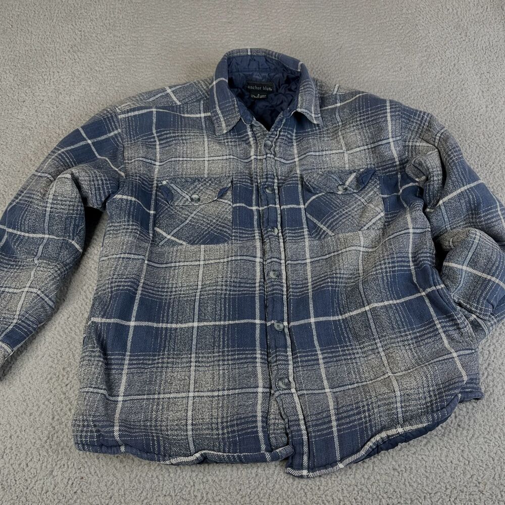 ANCHOR BLUE Shirt Men S Blue Plaid Quilted Lined Flannel Jacket Workwear Shacket